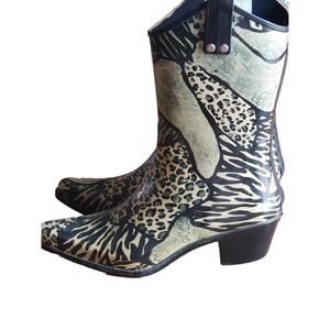 Sz 10 Womens Rain BOPS Beehive Cowboy Rubber Boots Exotic Print Pointed Toe